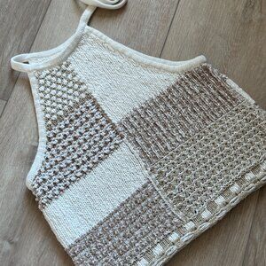 Anthropologie Halter Style Cream & Brown Tank Top Sweater Women's Small